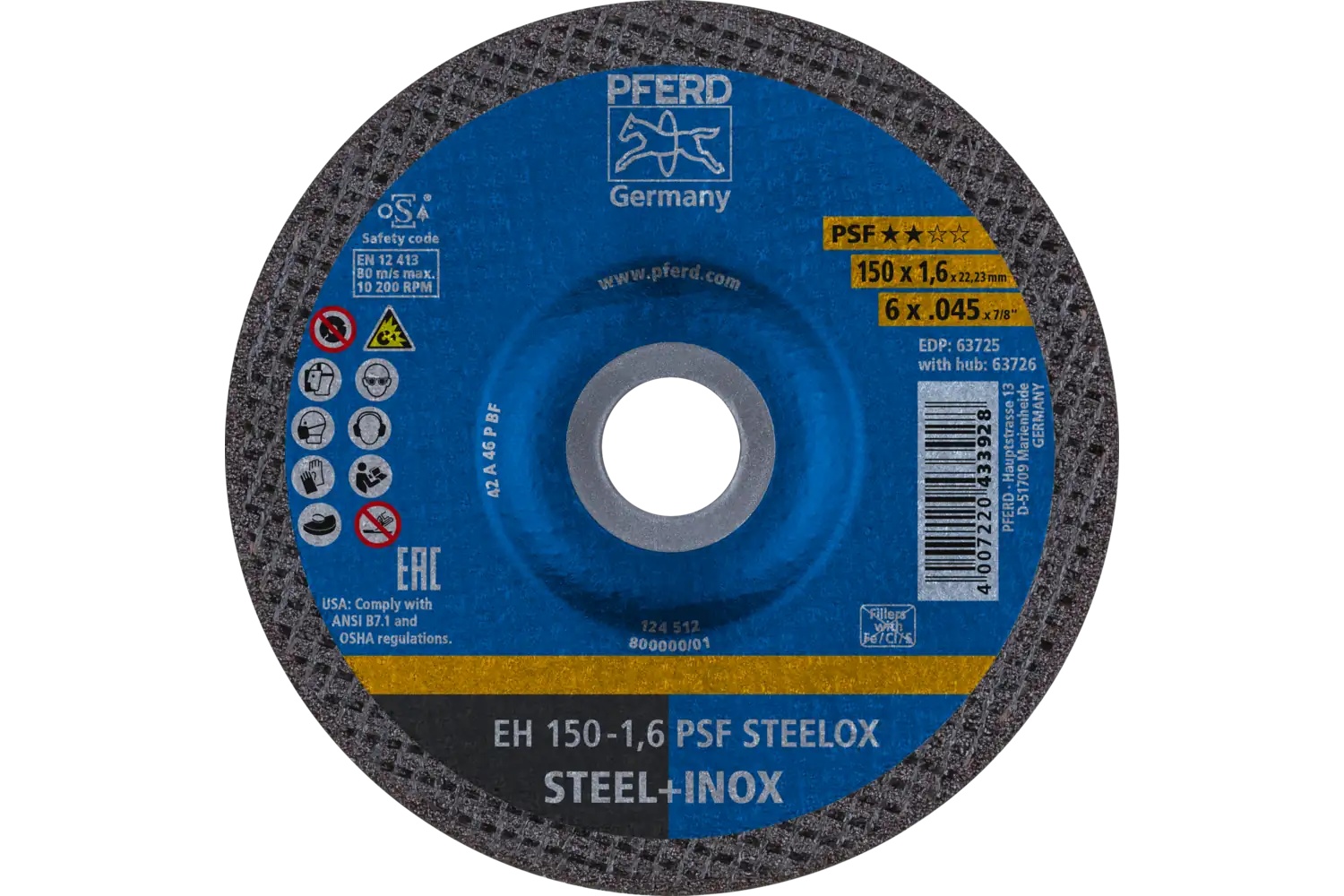 Picture of Pferd Cut-Off Wheel, 6" X .045 X 7/8, Psf Steelox, T27, Aluminum Oxide